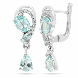 Серьги из серебра с голубым топазом и фианитами 648453