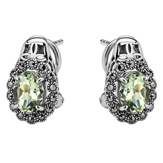 Серьги из серебра с зелёным аметистом