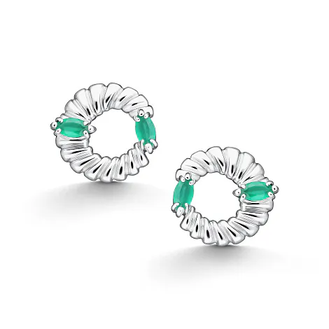 Серебряные серьги-пусеты с зеленым агатом 02-5518/00АГ-00