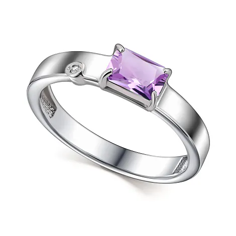 Серебряное кольцо с аметистом и бриллиантом 01-4681/БРАМ-00