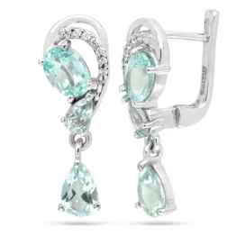 Серьги из серебра с голубым топазом и фианитами 648453